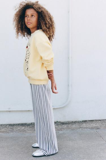 Zara STRIPED STRAIGHT LEG PANTS - Ecru