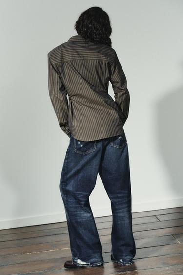CHEMISE EN POPELINE RAYÉE - Marron-Bleu de Zara - Image 5