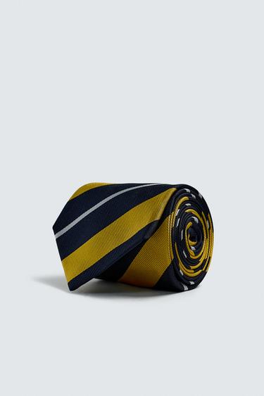 100% SILK STRIPED TIE - Yellow by Zara