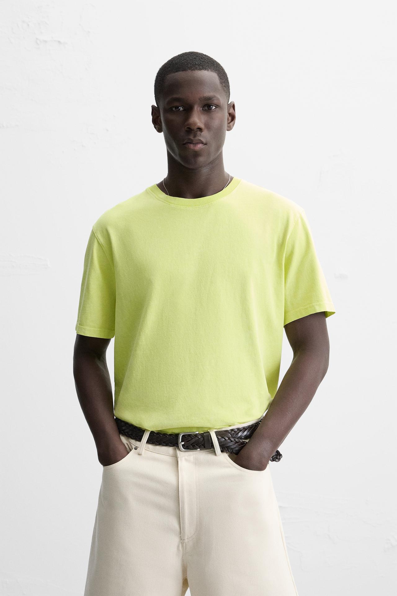 Zara WASHED REGULAR FIT T-SHIRT - Lime green