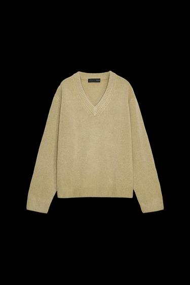 100% WOOL V-NECK SWEATER - Olive Green by Zara - Image 0
