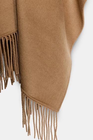 FRINGED WOOL LONG CAPE - Mid-camel by Zara - Image 4