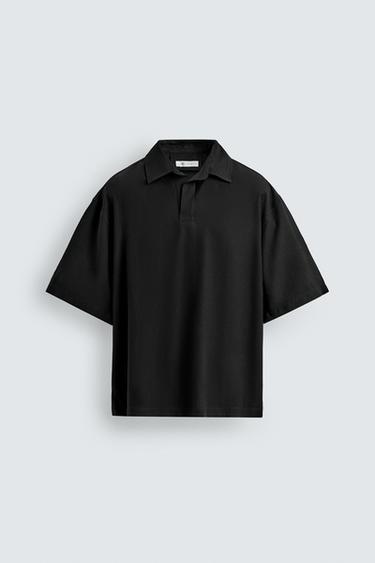 قميص بولو منسدل RELAXED FIT - أسود الخاص بـ Zara