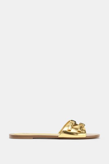 FLAT SANDALS WITH METALLIC EFFECT - Gold by Zara - Image 0
