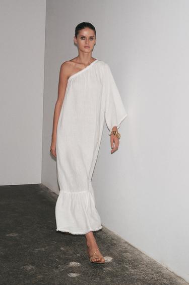 VESTIDO ASIMÉTRICO CON LINO ZW COLLECTION - Blanco de Zara - Imagen 0