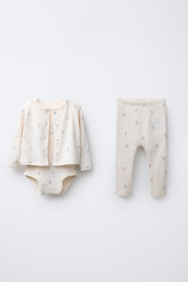 GOOSE PRINT CARDIGAN, BODY AND LEGGINGS SET - Light beige by Zara