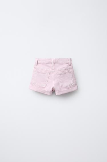 STUDDED DENIM BERMUDA SHORTS - Pink by Zara - Image 1