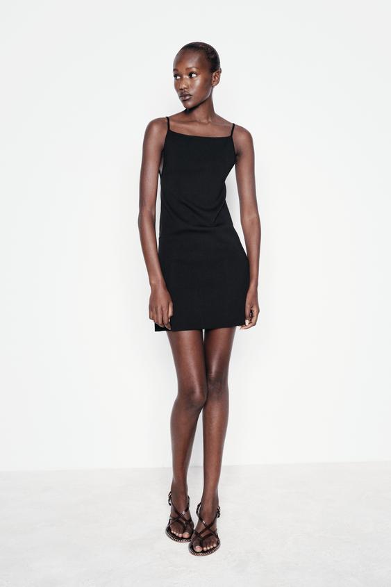 Zara Short Black Dress STRAPPY KNIT MINI DRESS Black ZARA