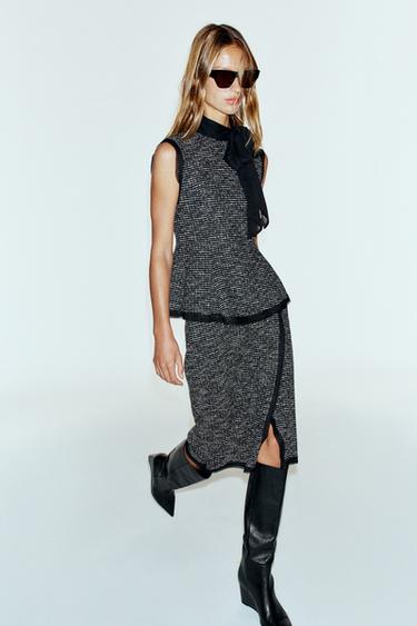 STRUCTURED COMBINED MIDI SKIRT — Black / White 1