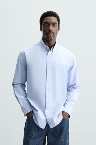Zara TEXTURED OXFORD SHIRT - Sky blue