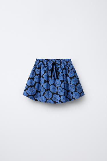 VELVET BOW FLORAL PRINT SKIRT - Blue by Zara - Image 0