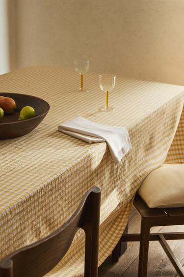 BAWEŁNIANY OBRUS W KRATKĘ VICHY - Jasnożółty Zara