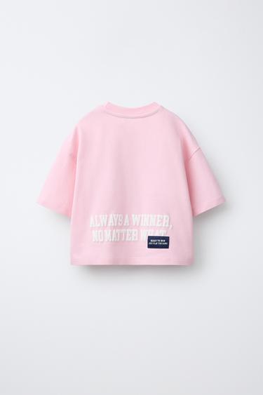 T-SHIRT VARSITY À INSCRIPTION - Rose / Blanc de Zara - Image 1