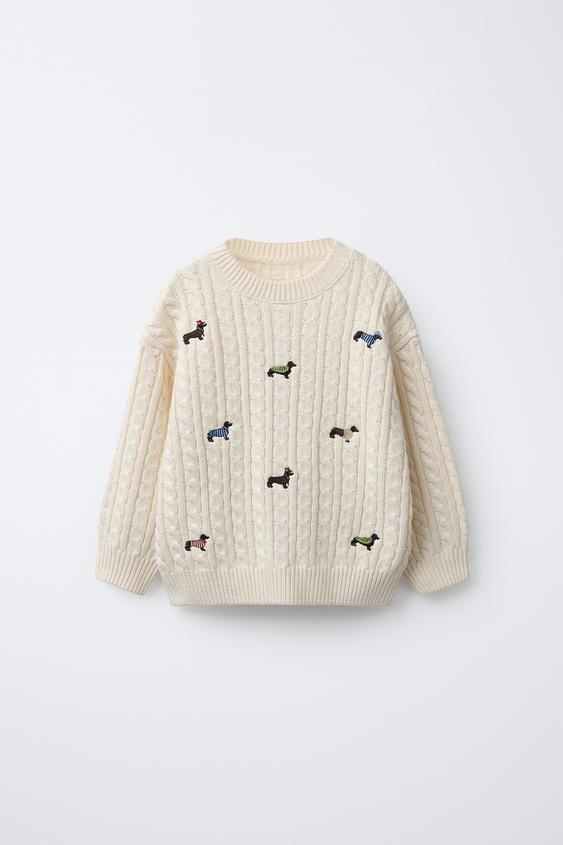 JERSEY PUNTO BORDADOS PERRITOS - Crudo de Zara - Imagen 0