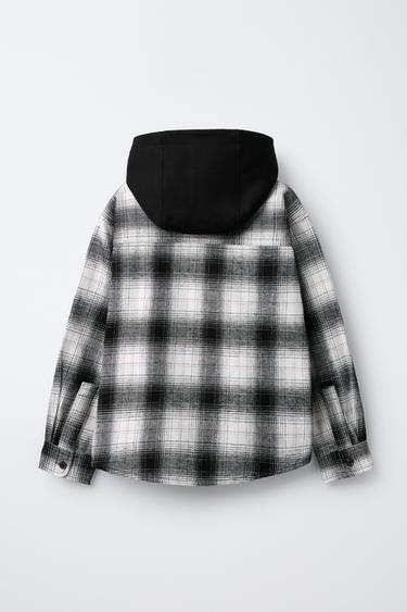 SURCHEMISE À CARREAUX CAPUCHE EN MOLLETON AMOVIBLE - Noir de Zara - Image 2