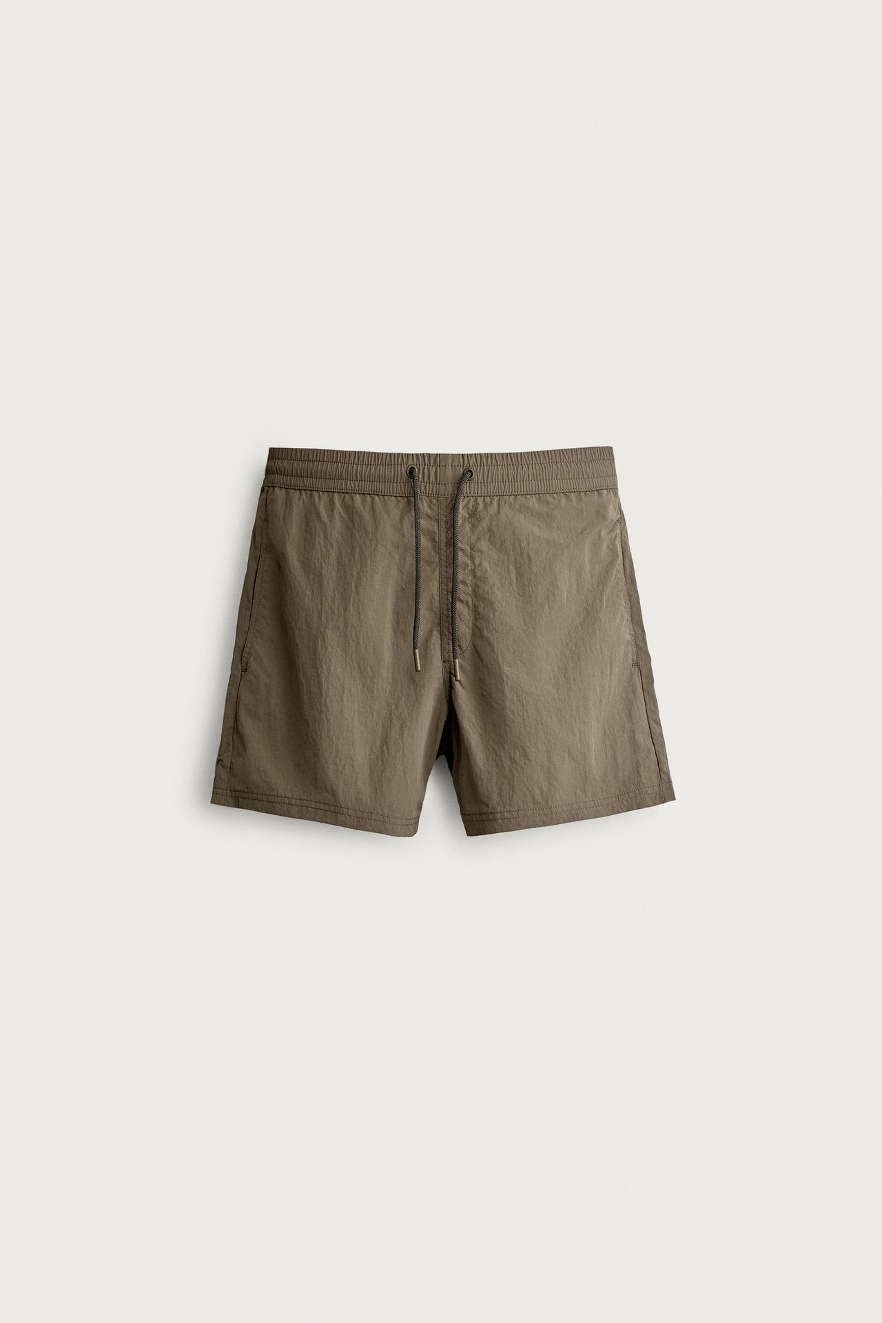 BASIC MID-LENGTH SWIM TRUNKS — Brown