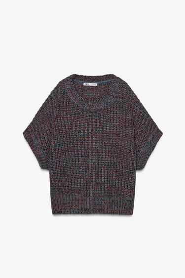 SHORT SLEEVE KNIT SWEATER - Aubergine by Zara