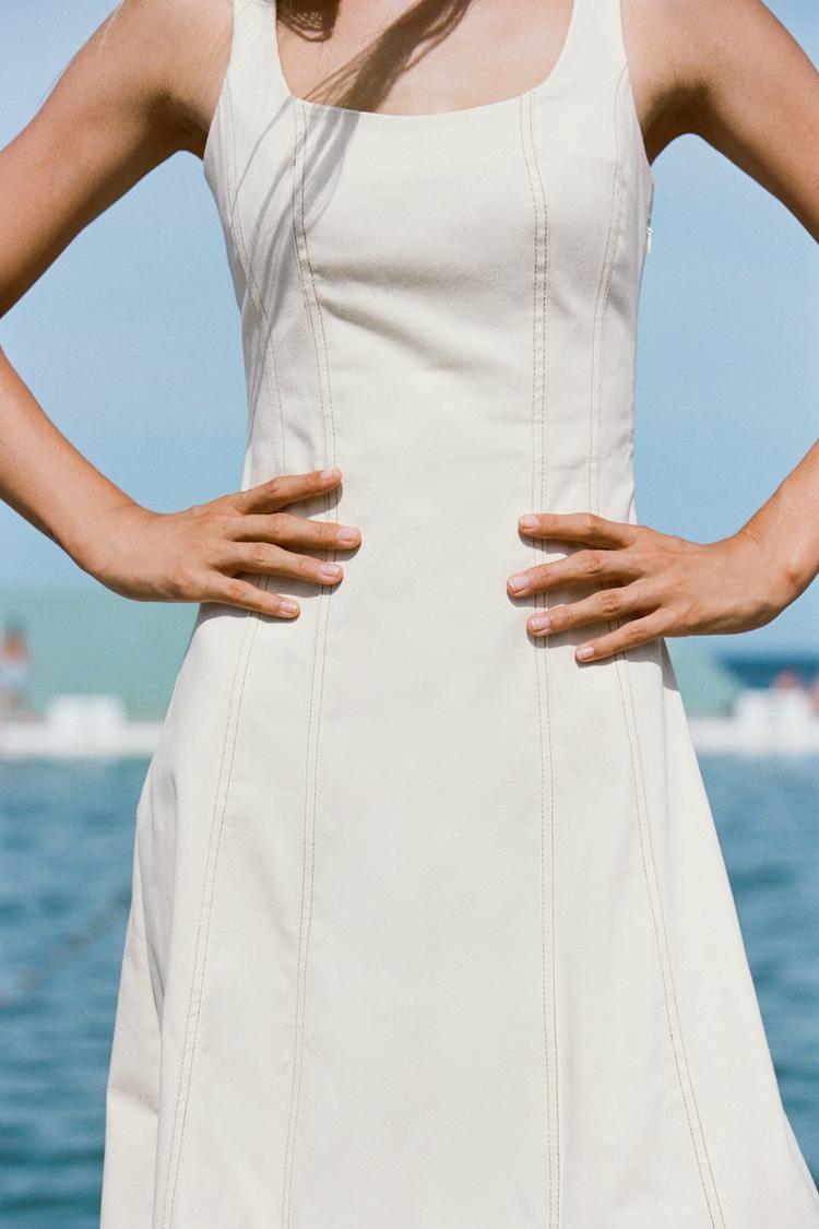 TOPSTITCHED MIDI DRESS