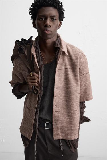CHEMISE STRUCTURE BRODÉ - Marron de Zara - Image 5