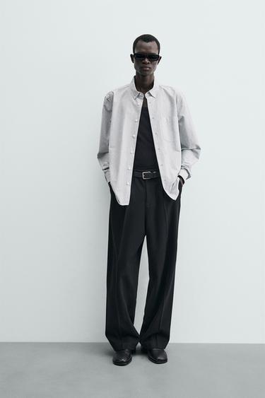 STRIPED TEXTURED OXFORD SHIRT - Green stripe by Zara - Image 0