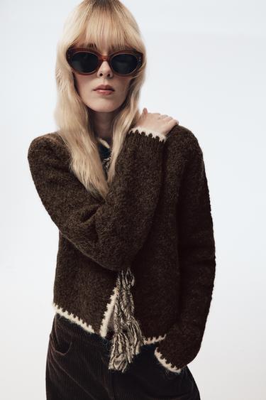 Zara BOW KNIT JACKET - Brown