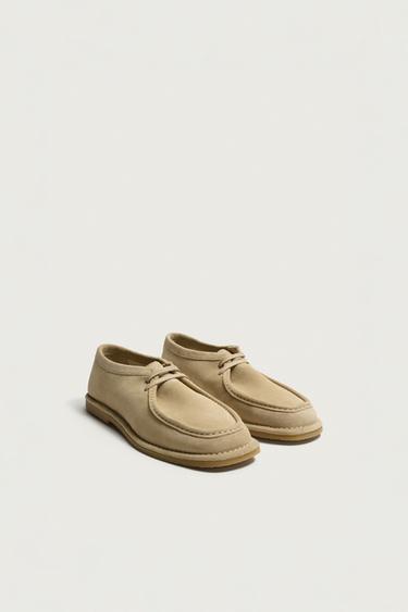 LEATHER MOC TOE SHOES - Beige by Zara