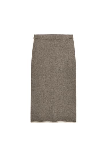 CONTRAST PIPING KNIT MIDI SKIRT - Taupe grey by Zara