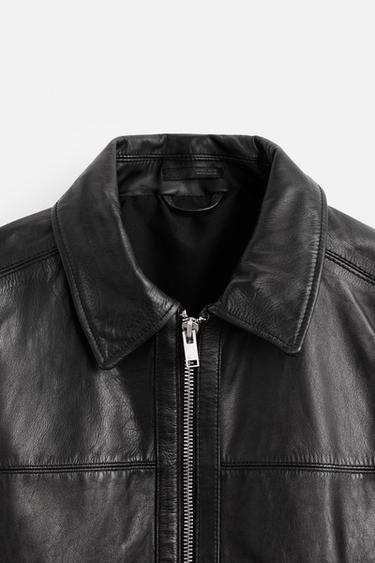 Zara LEATHER BOXY FIT JACKET - Black