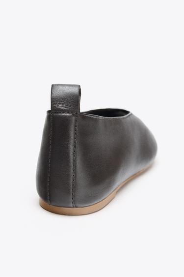 LEATHER BALLERINA SHOES WITH OPENING - Brown by Zara - Image 4