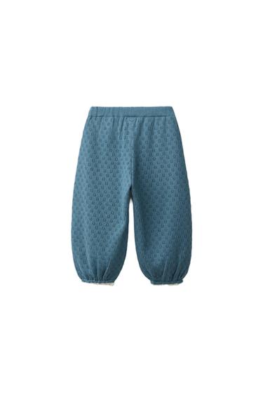 KNIT SAROUEL TROUSERS WITH EMBROIDERED FLOWERS - Mid-blue by Zara