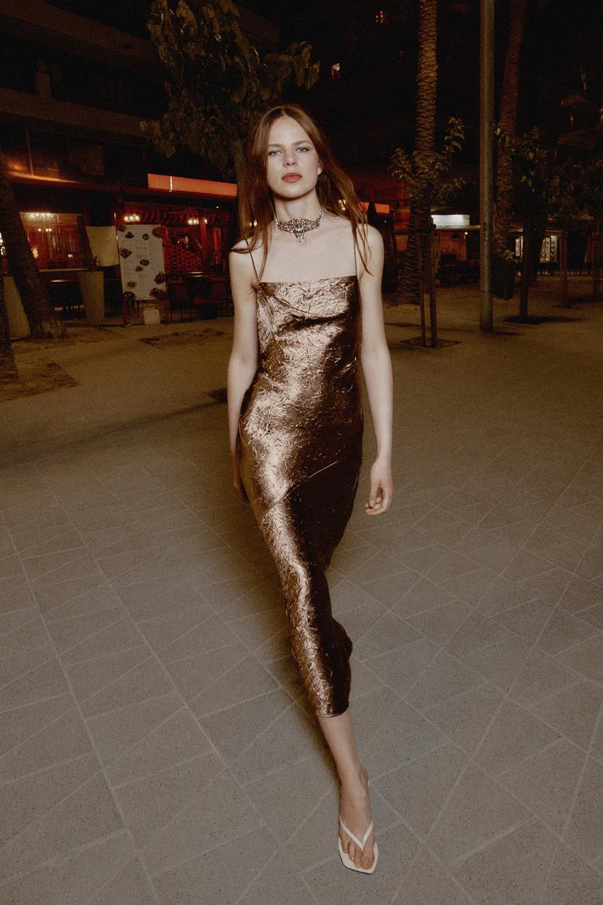 LINGERIE STYLE MIDI DRESS - Brown | ZARA United States