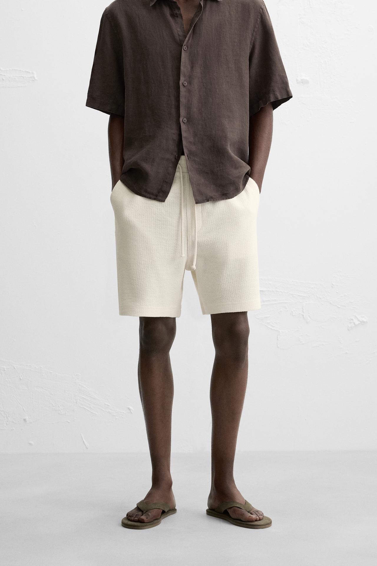 TEXTURED JOGGER BERMUDA SHORTS - Ecru by Zara