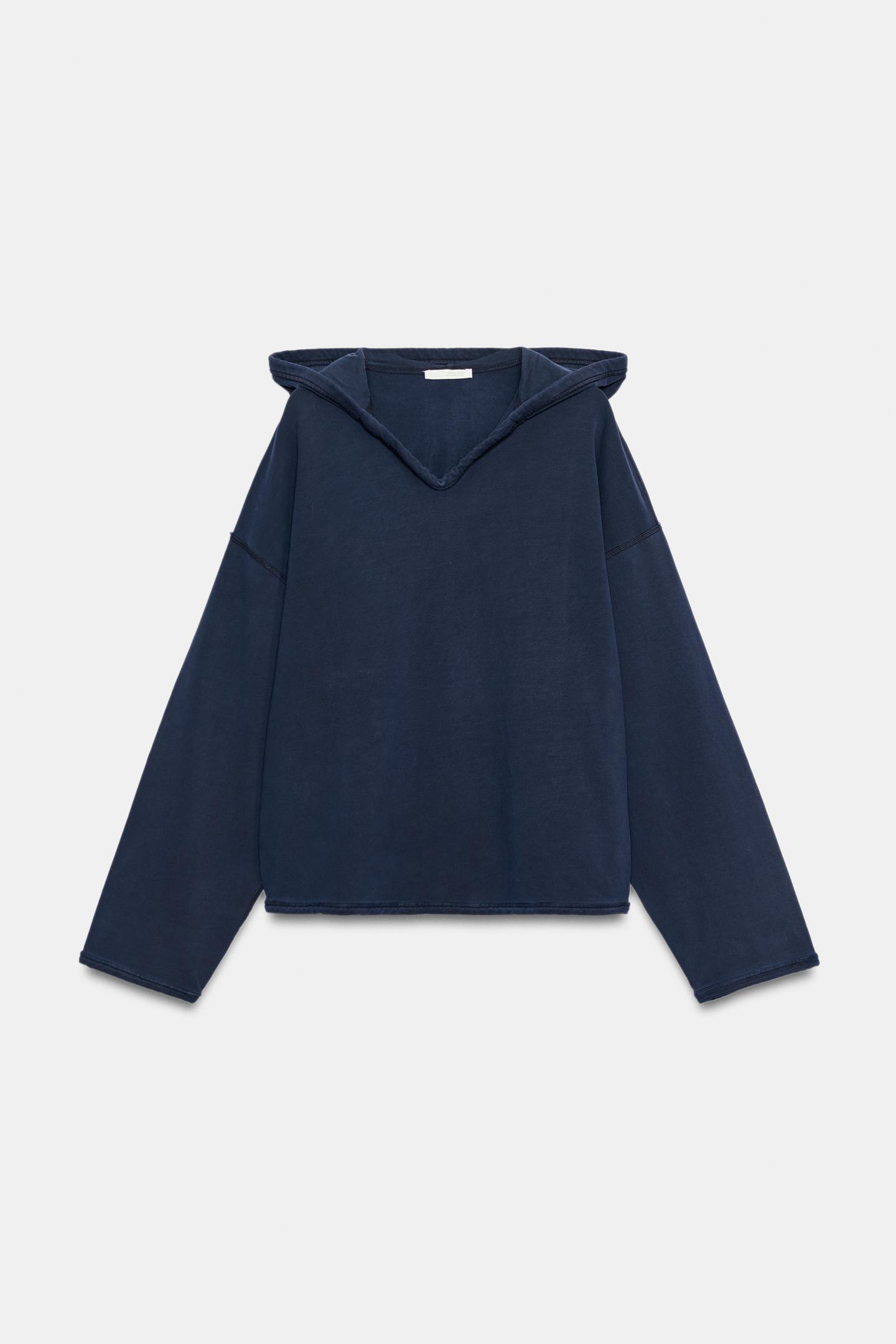 Женское худи Zara Washed Effect, цвет: Тёмно-синий — фото 5