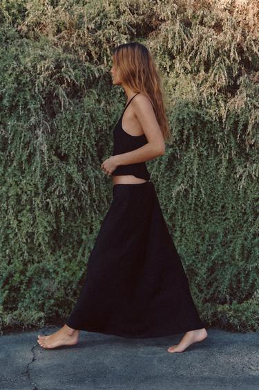 Zara SATIN EFFECT MIDI SKIRT - Black