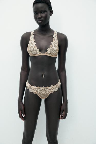 EMBROIDERED MESH BRIEFS - Biscuit by Zara - Image 1