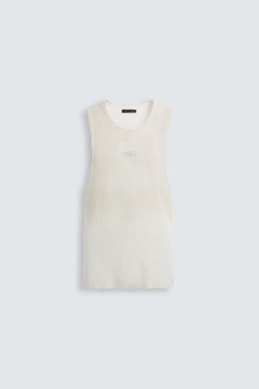 CAMISETA PUNTO ESTAMPADO SPRAY - Blanco roto de Zara