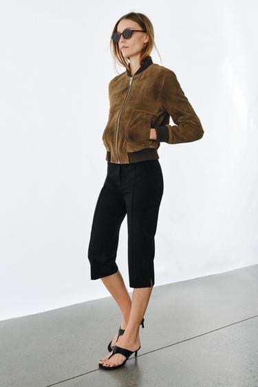 100% SUEDE LEATHER BOMBER JACKET ZW COLLECTION LIMITED EDITION - Dark khaki by Zara