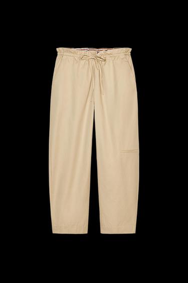 PANTALÓN BARREL CINTURA COMBINADA - piedra de Zara - Imagen 0