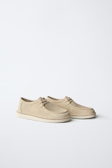 LEATHER LACE-UP SHOES - Sand Brown by Zara - Image 1