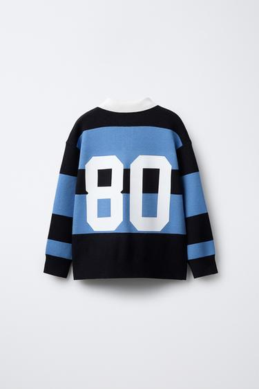 STRIPED VARSITY KNIT POLO SWEATER - Blue by Zara - Image 1