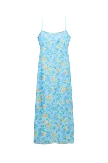 PRINTED TULLE MIDI DRESS