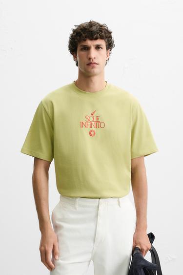 CAMISETA TEXTO BORDADO - Pistacho de Zara - Imagen 0