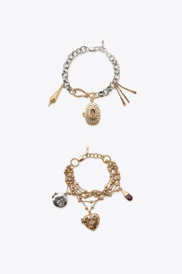 PACK OF 2 BRACELETS WITH BOX CHARMS - Gold / Silver by Zara