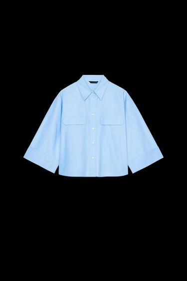 CAMISA CORTA OXFORD - Azul claro de Zara - Imagen 0