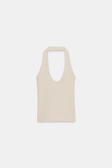 Zara HALTER TOP - Stone