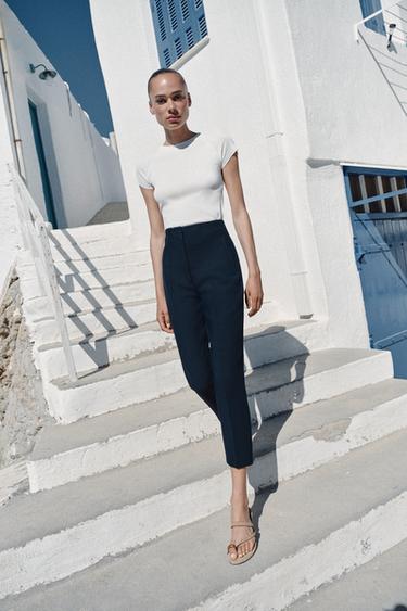 HIGH-WAIST TROUSERS - Navy blue by Zara