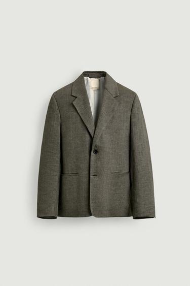 Zara Koyu zeytin yeşili - %100 KETEN DOKULU BLAZER