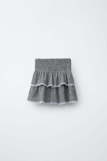 JUPE À CARREAUX VICHY ET DENTELLE - Blanc / Noir de Zara - Image 1