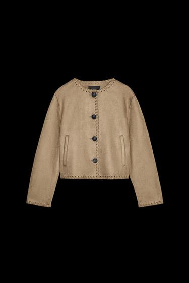 FAUX SUEDE JACKET WITH BRAIDED TRIM - camel by Zara - Image 0