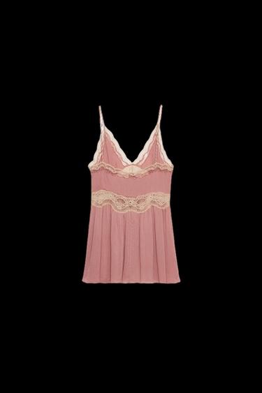 Zara ZW COLLECTION LACE CAMISOLE TOP - Pink
